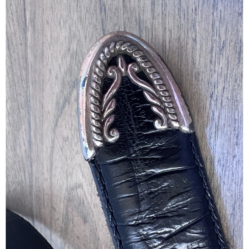 VTG Brighton Reversible Croc Embossed Leather Belt Black Brown Silver Buckle XL - Picture 3 of 7
